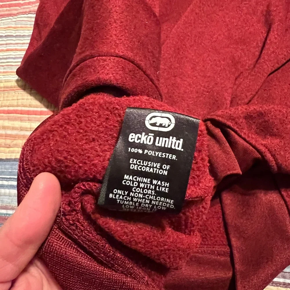 Ecko Unlimited Mens Full Zip Hoodie Red Black Logo Spellout Pullover L - Picture 7 of 8